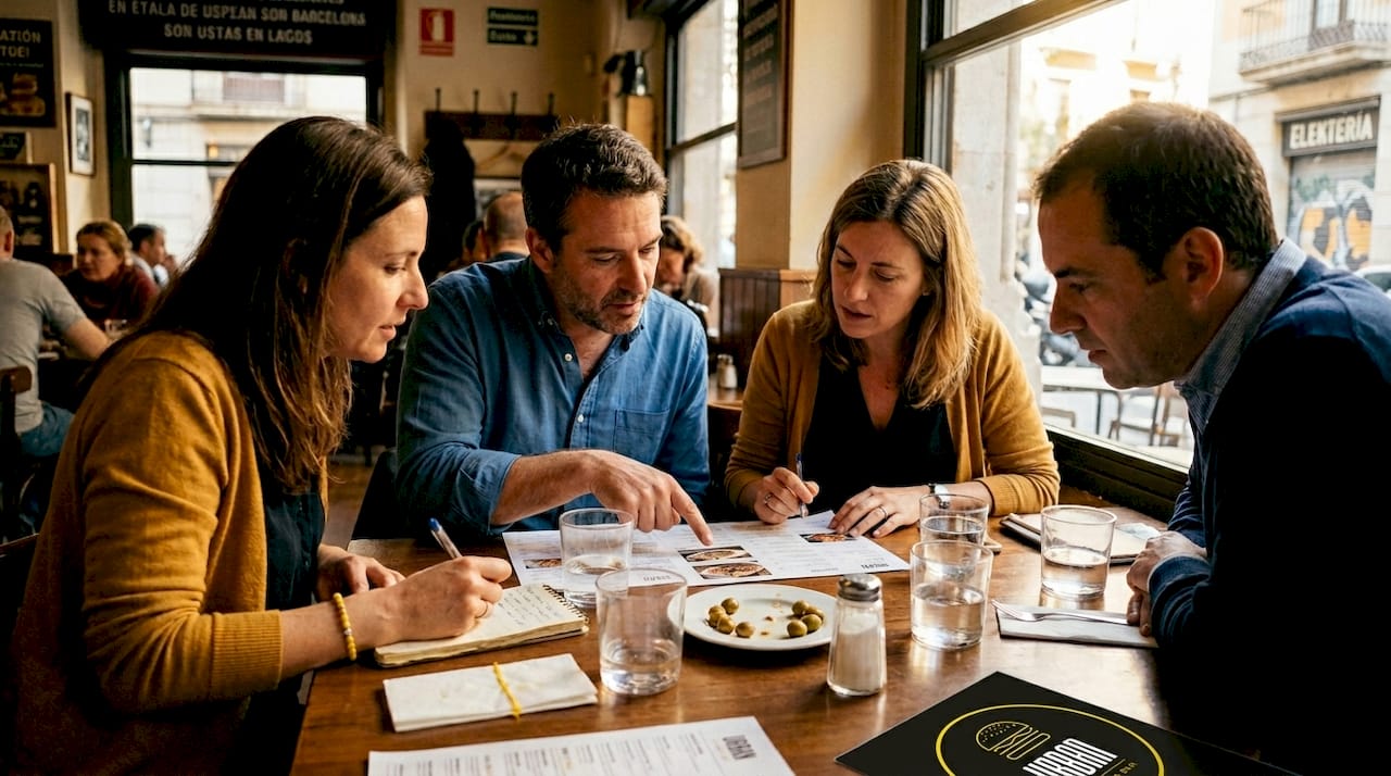 Un grupo de amigos debatía animadamente qué pedir mientras hojeaban la carta en un restaurante de Barcelona.