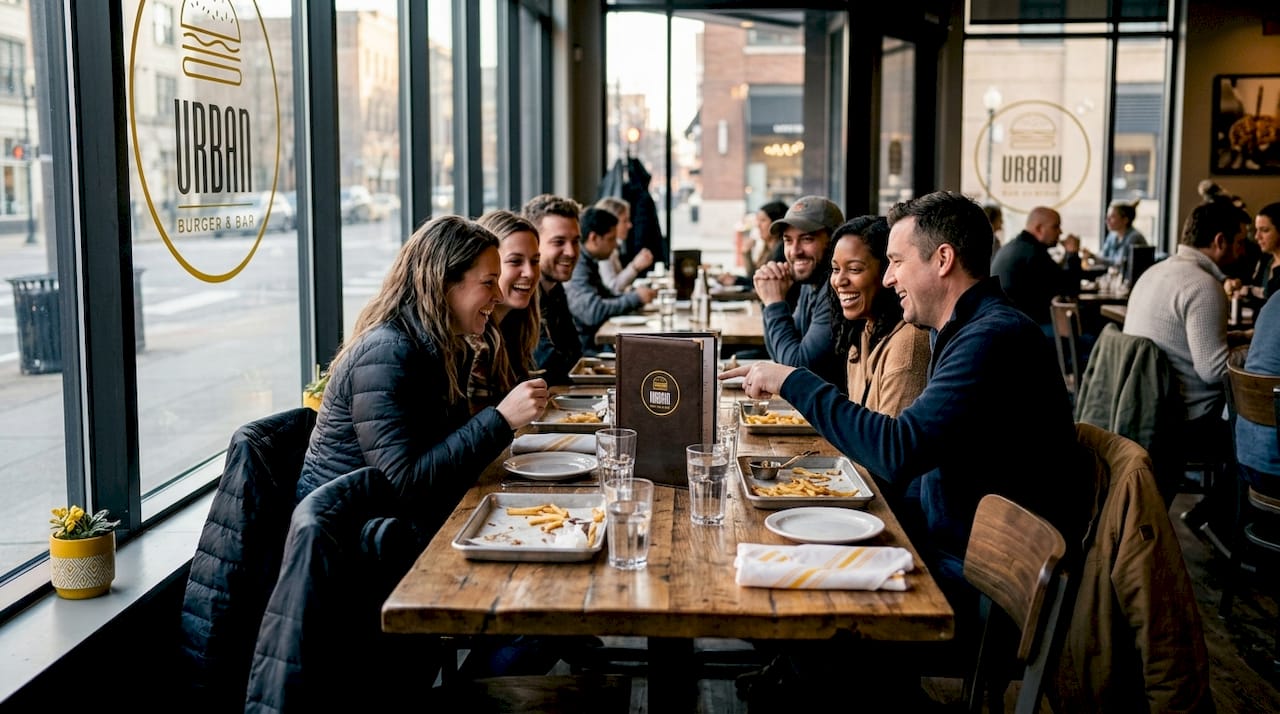 Un grupo de personas organiza un evento en un restaurante de la ciudad.
