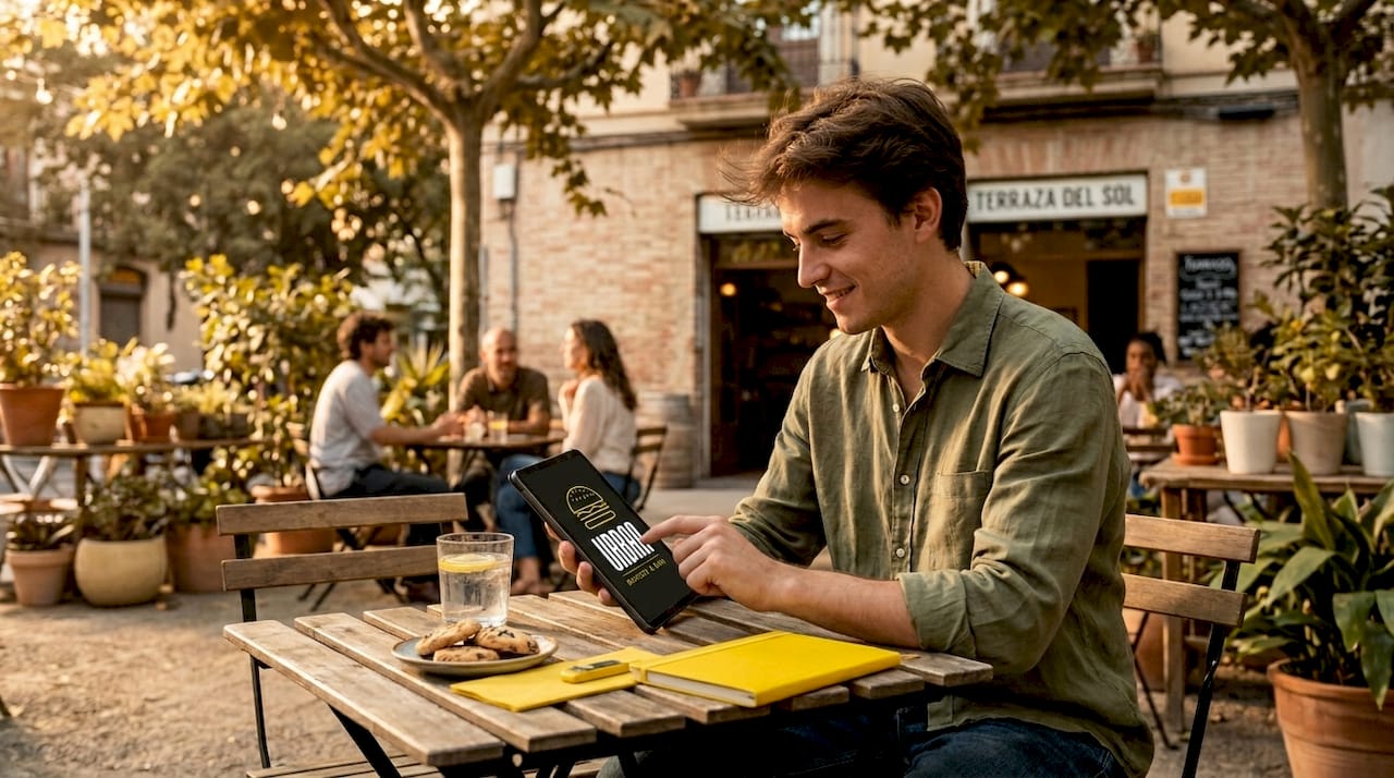 Una persona está usando una tablet para hacer un pedido de comida a domicilio.