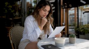 Persona repasando la lista de tareas para organizar su propio restaurante en casa