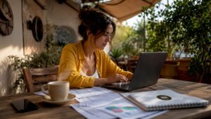 Mujer supervisando el proceso de gestión de pedidos online junto a su equipo