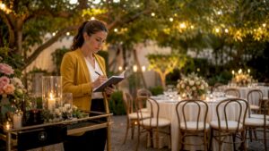 Planner inspeccionando el ambiente de un restaurante exclusivo