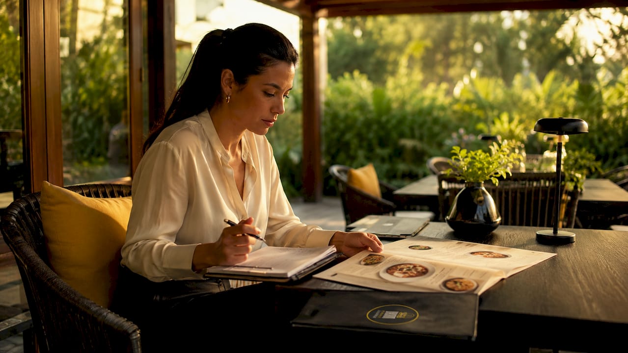 El encargado revisa tanto los menús fijos como las propuestas especiales del restaurante.