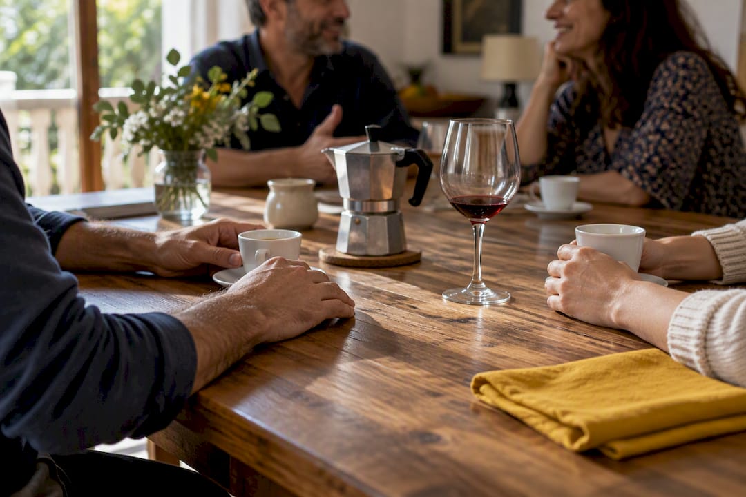 Tomando un café y charlando tras la comida
