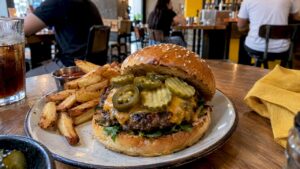 Hamburguesa con pepinillo y jalapeño